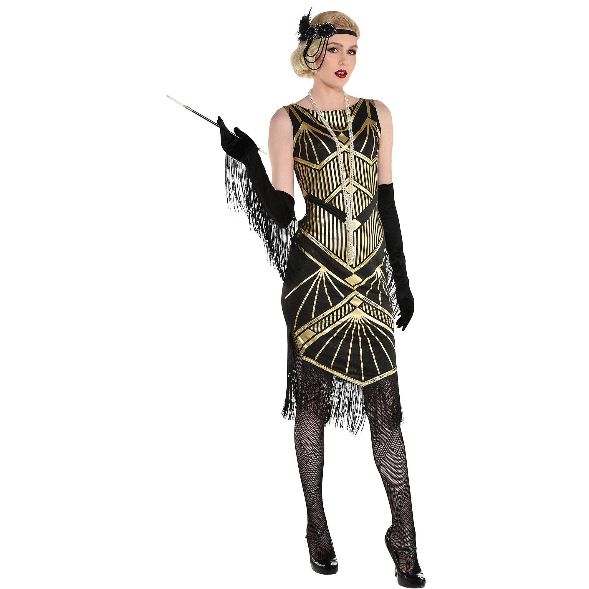 Party City Roaring 20s Flapper Girl Halloween Costume for Women, Black/Gold, Small, Includes Dress and Headband - Walmart.com